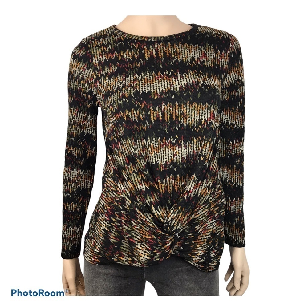 NWT Paraphrase Women Black Geo Knotted Sweater Top